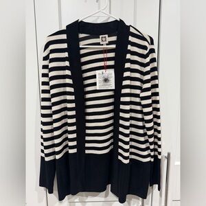 NWT Anne Klein Black and White Striped Cardigan, Pockets, Women’s Small